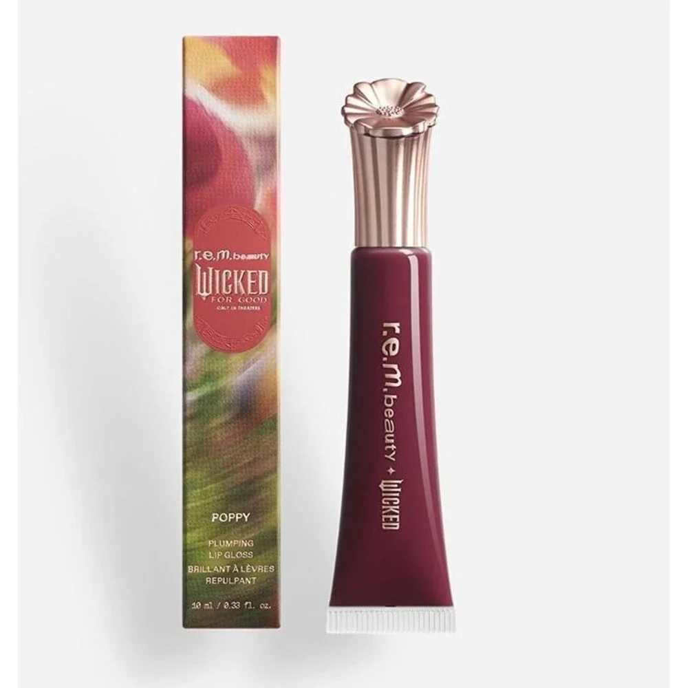 r.e.m. beauty x Wicked: For Good Poppy Plumping Lip Gloss Plum Petals BNIB